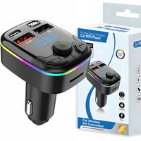 TRANSMITER BLUETOOTH FM MP3 Z ŁADOWARKĄ I ODTWARZACZEM AUDIO: RGB LED USB-C