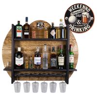 Drewniany barek na ścianę półka barowa ścienna na alkohol i kieliszki – barek wiszący loft vintage GOLD Weekend Drinking