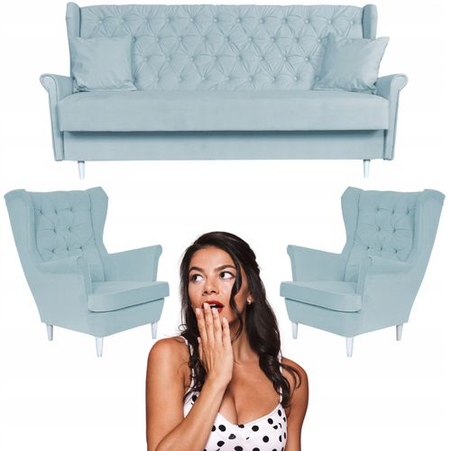 Zestaw wypoczynkowy komplet wersalka 2 fotele Gaja NIEBIESKI Family Meble na Arena.pl