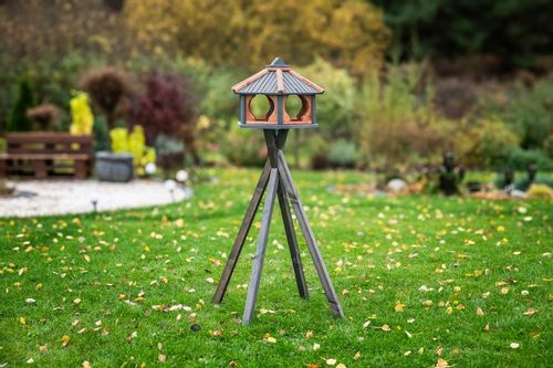 Duży Karmnik dla ptaków do stojaka drewno z wsypem KW62 antracyt-tik PL na Arena.pl