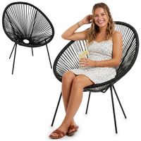 Owalne krzesło ogrodowe, wys. 86 cm rattanowy fotel ażurowy czarne