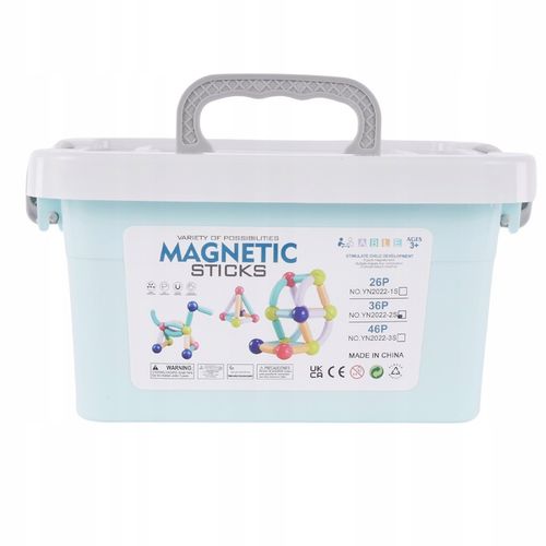 Klocki Magnetyczne Duże Konstrukcyjne Dla Dzieci 36 el Kuferek Kulki Zestaw na Arena.pl