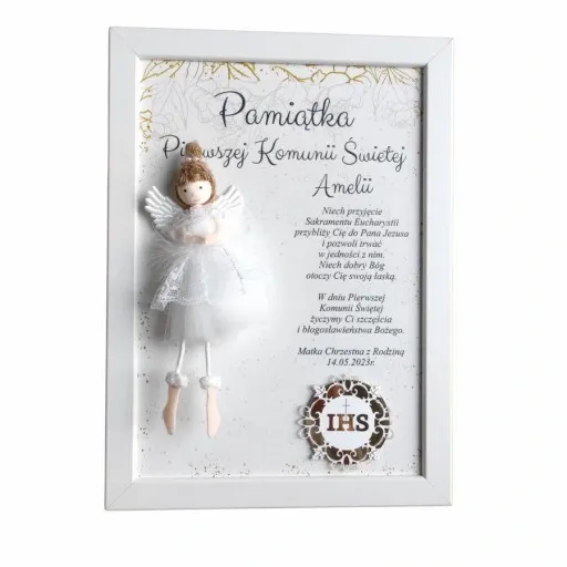I Komunia Anioł Stróż obraz 3D upominek pamiątka od Chrzestnej Dziadków zdjęcie 1