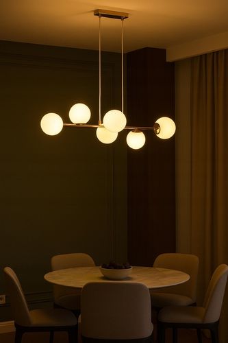 Lampa Wisząca Sufitowa Złota Żyrandol Białe Kule 6x LED E27 na Arena.pl