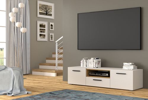 Szafka RTV komoda ANETTE 151 cm biała / dąb artisan na Arena.pl