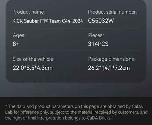 KLOCKI CADA BOLID FORMULA 1 KICK SAUBER F1 TEAM C44 314 EL. C55032W na Arena.pl