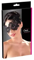 cottelli accessories czarna maska na oczy z haftem i koronkową wstążką
