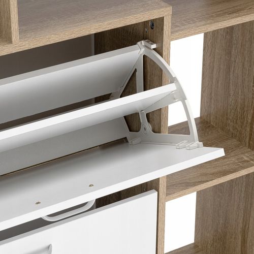 SZAFKA NA BUTY OBUWIE WĄSKA BIAŁA DĄB SONOMA Z REGAŁEM PÓŁKI DO na Arena.pl