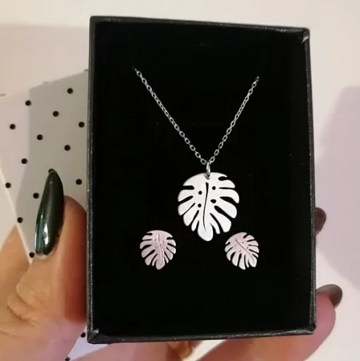 KOMPLET SREBRNY LISTKI MONSTERA SREBRO 925 zdjęcie 4