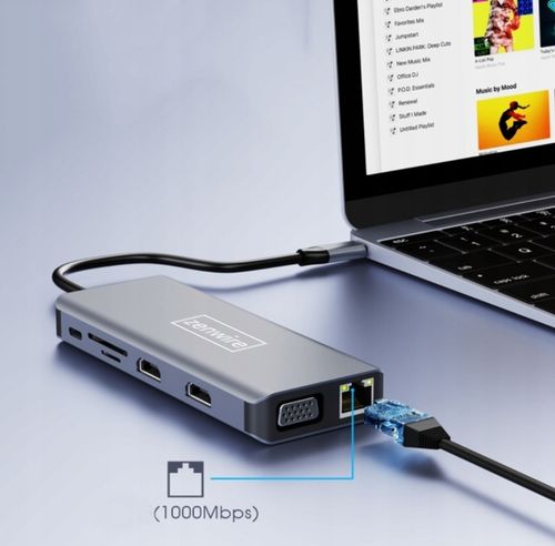 ADAPTER HUB Stacja Dokująca 12w1 USB-C 2x HDMI VGA USB Jack SD Ethernet LAN na Arena.pl