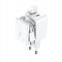 Ładowarka sieciowa GaN z organizerem na kabel 45W - biała