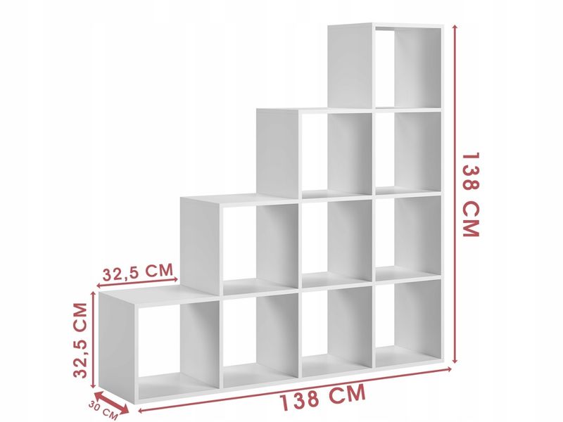 Regał Schodkowy Do Biura Salonu Dwustronny Otwarty 138 x 138 x 30 CM Biały zdjęcie 3