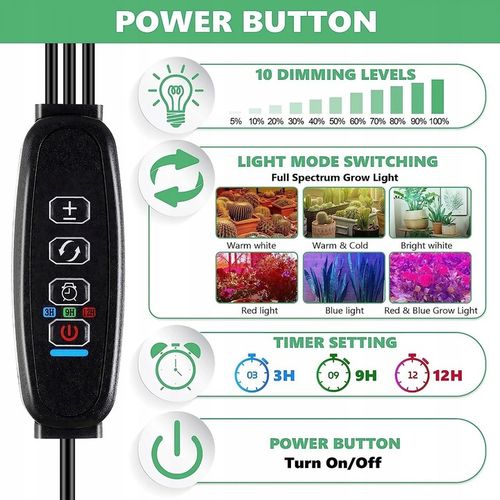 LAMPA DO WZROSTU UPRAWY ROŚLIN LED GROW LIGHT TIMER 9 POZIOMÓW ŚWIECENIA na Arena.pl