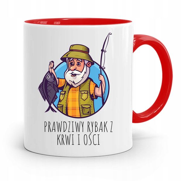 Kubek Czerwony Wędkarza Prawdziwy Rybak Z Ości Z Nadrukiem Ze Zdjęciem zdjęcie 1