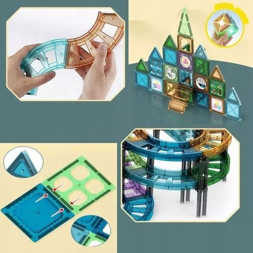 KLOCKI MAGNETYCZNE DLA DZIECI EDUKACYJNE PANELE KOLEJKA TOR + 2 AUTKA 59 EL na Arena.pl