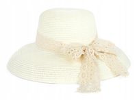 Kapelusz Damski Plażowy Słomkowy Retro Regulowany Elegancki na Lato Kokarda
