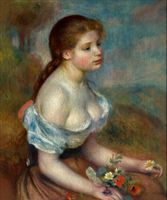 A Young Girl with Daisies, Auguste Renoir - plakat 40x50 cm