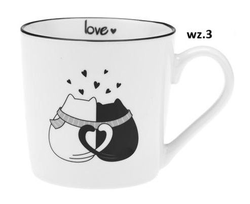 Kubek porcelanowy 390 ml czarno-biały słodkie wesołe kotki napis love wz. 3 na Arena.pl