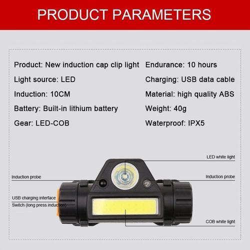 Mała lekka latarka czołowa nagłowna akumulatorowa LED T6+ moduł COB na Arena.pl