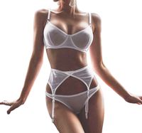 KOMPLET Bielizny Damskiej STANIK Choker PASY NA UDA STRING Biały M