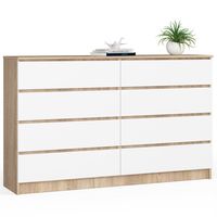 Komoda do salonu K 160 cm 8 szuflad - dąb sonoma-biała