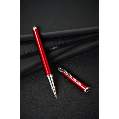 długopis metalowy w czerwono-srebrnym kolorze z czarnym wkładem - na Arena.pl