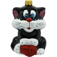 Bombka choinkowa szklana: Kot z sercem: czarny