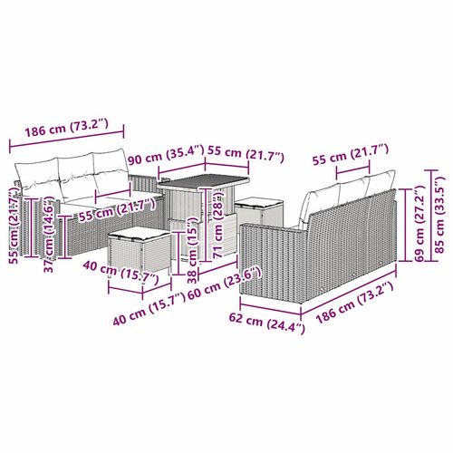 Zestaw Sof na Ogród 9 pcs Czarny i jasnoszary 90 x 55 x 71 cm na Arena.pl