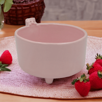 Różowa miseczka ceramiczna z misiem - Rękodzieło na prezent - Lamabo