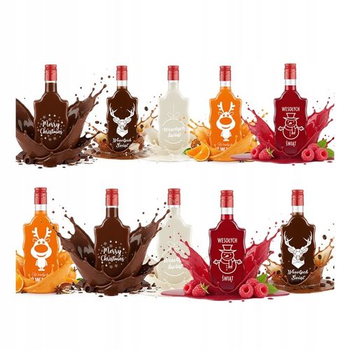 10x Butelki Szklane FALA 500ml z NADRUKIEM ŚWIĄTECZNYM na Prezent Nalewki na Arena.pl