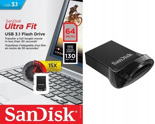 Nano Pendrive SANDISK Ultra FIT 64GB 130MB/s na Arena.pl