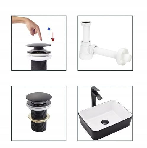 ZESTAW: KOREK KLIK-KLAK BEZ PRZELEWU CZARNY + SYFON UMYWALKOWY DO UMYWALKI na Arena.pl