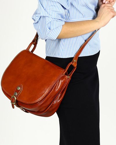 Duża włoska torebka listonoszka typu saddle bag MARCO MAZZINI - Toscania Classico camel na Arena.pl