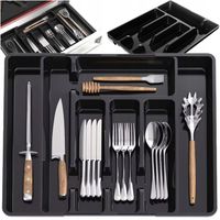 Organizer na Sztućce do Szuflady Kuchennej Wkład Rozsuwany Pojemnik Czarny