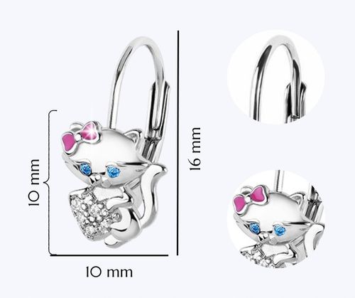 Kolczyki srebrne 925 kotki z kokardką dla dziewczynki chrzest/komunia na Arena.pl