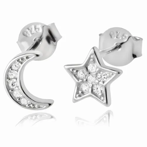 RODOWANE SREBRNE ASYMETRYCZNE KOLCZYKI WKRĘTKI GWIAZDKA KSIEŻYC CYRKONIE na Arena.pl