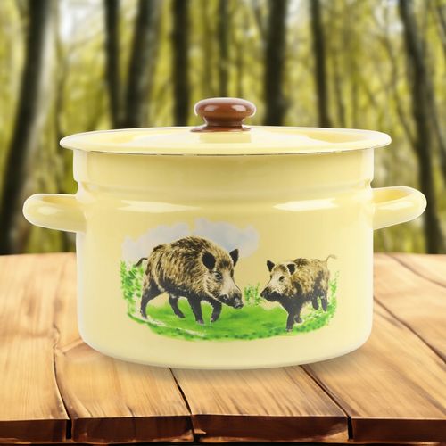 GARNEK EMALIOWANY 9 L Z POKRYWKĄ WZÓR DZIK DO GOTOWANIA POTRAW PRZETWORÓW na Arena.pl