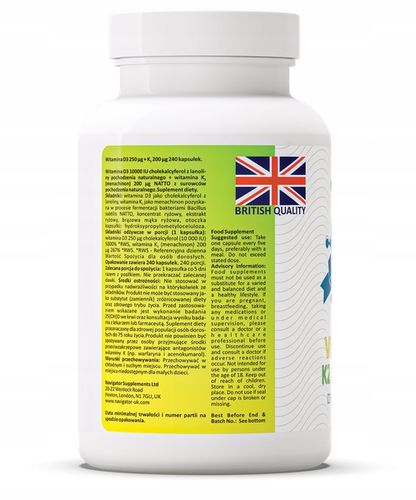 NAVIGATOR Witamina D3 10 000 IU +Witamina K2 MK-7 200micg 240kaps na Arena.pl