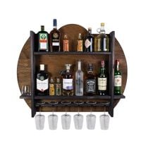 Drewniany barek na ścianę półka barowa ścienna na alkohol i kieliszki – barek wiszący loft vintage BRAUN