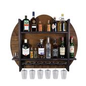 Drewniany barek na ścianę półka barowa ścienna na alkohol i kieliszki – barek wiszący loft vintage BRAUN