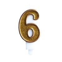 świeczka złoty brokat cyferka "6"