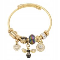 Bransoletka charms modułowa sztywna regulowana kolor złoty Pszczoła 08