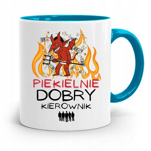 Kubek Błękitny Dla Kierownika Piekielnie Dobry Z Nadrukiem Ze Zdjęciem na Arena.pl