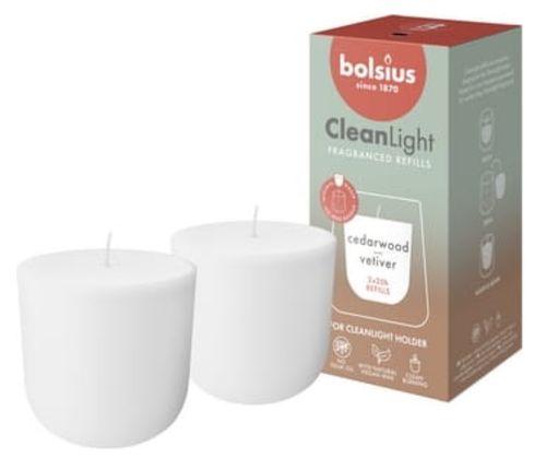 Świece zapach. do świecznika BOLSIUS CleanLight ~20h Cedarwood Vetiver 2szt na Arena.pl