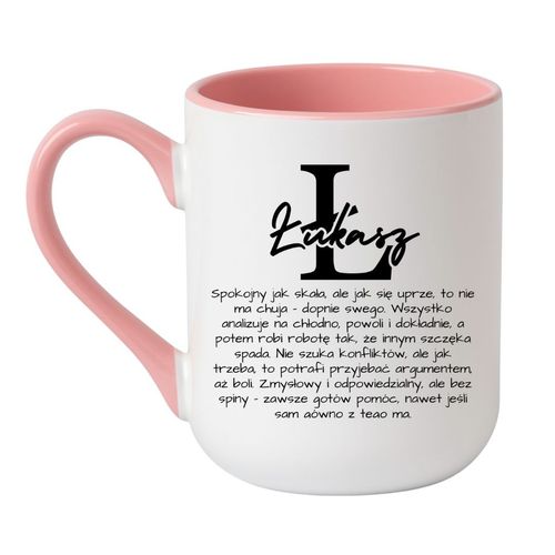 KUBEK Z IMIENIEM "ŁUKSZ" Wzór - Elegant Coffee Różowy 330 ml na Arena.pl