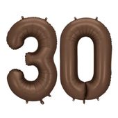 Balony foliowe liczba 30 brązowy kawowy, 86 cm
