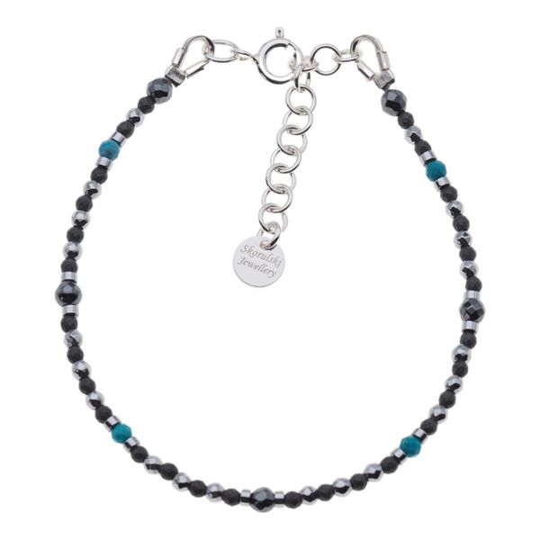 Bransoletka regulowana - Turkus, Hematyt i srebro zdjęcie 1