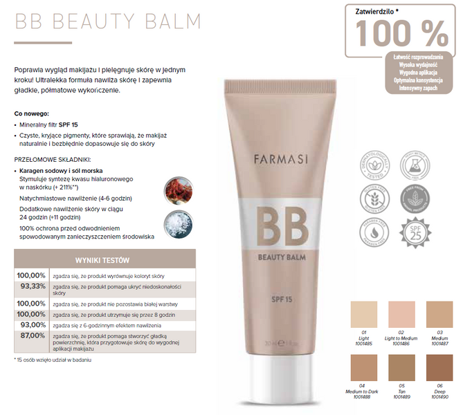 Farmasi Krem BB Beauty Balm - 06 Deep - 30ml zdjęcie 2