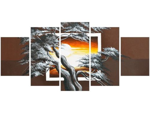 70CM 150CM OBRAZ 5 ELEM DRZEWO TLE ZACHODZĄCEGO SŁOŃCA ŚCIENNY na Arena.pl