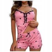 Piżama damska NIE PRZEŚWITUJE dwuczęściowa KOSZULKA krótkie SPODENKI M